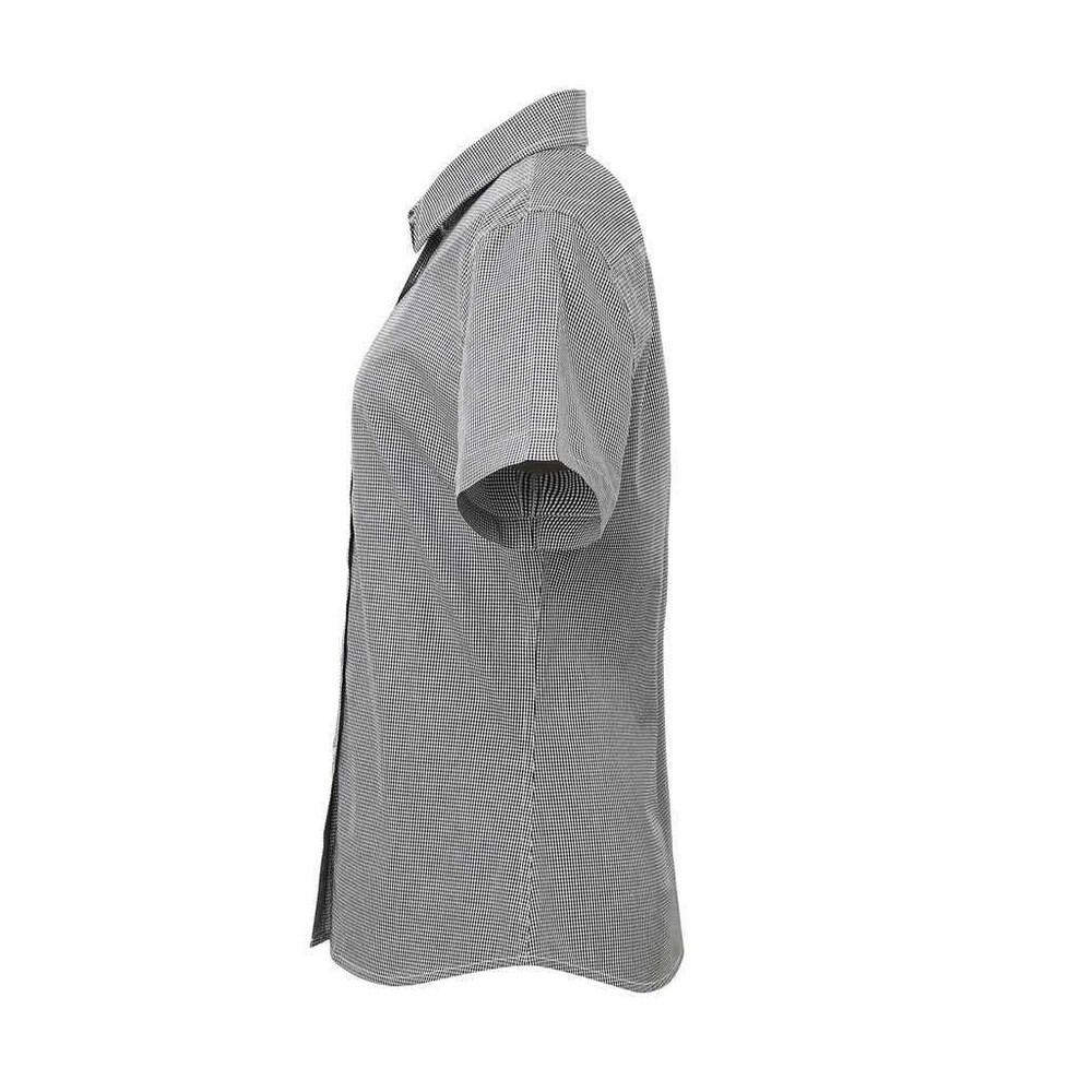 Camisa de manga curta em algodão xadrez microgingham para senhora/senhora (Preto 3/4