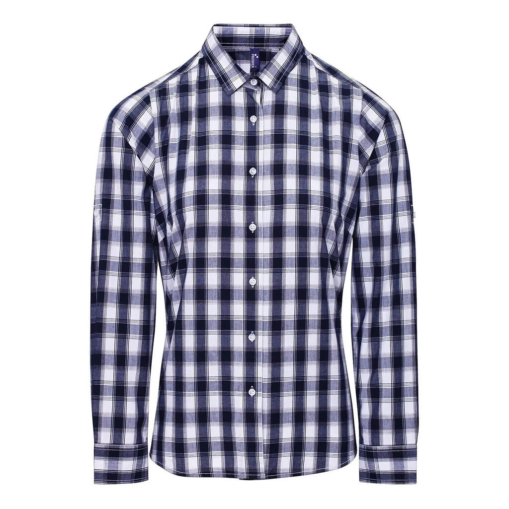 Womens/Ladies Mulligan Checked Cotton LongSleeved Shirt (White/Navy)