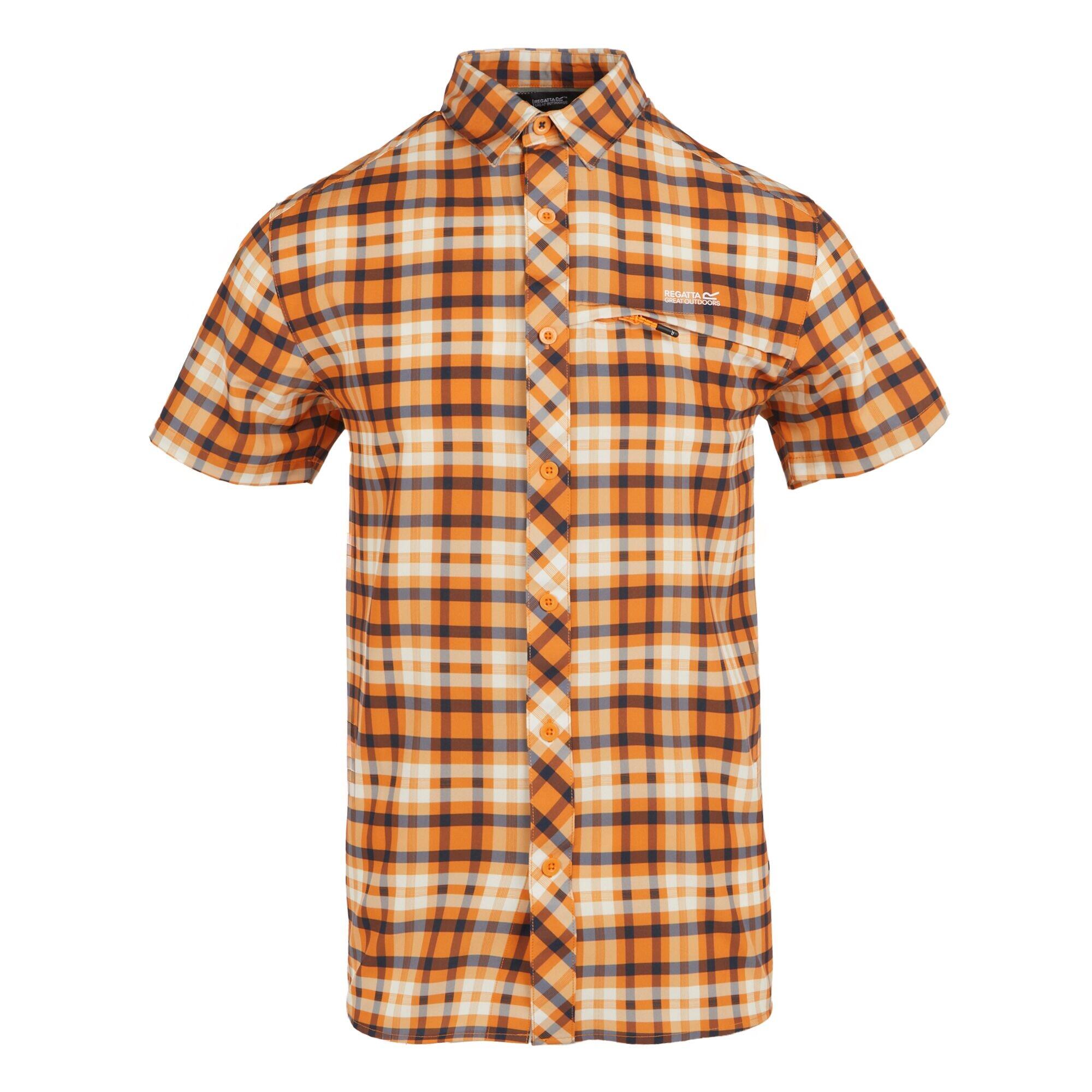 REGATTA Mens Checked Packaway Travel Shirt (Persimmon)