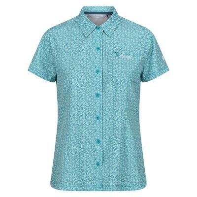 Dames gebloemd packaway reisshirt met korte mouwen (tahoe blauw)