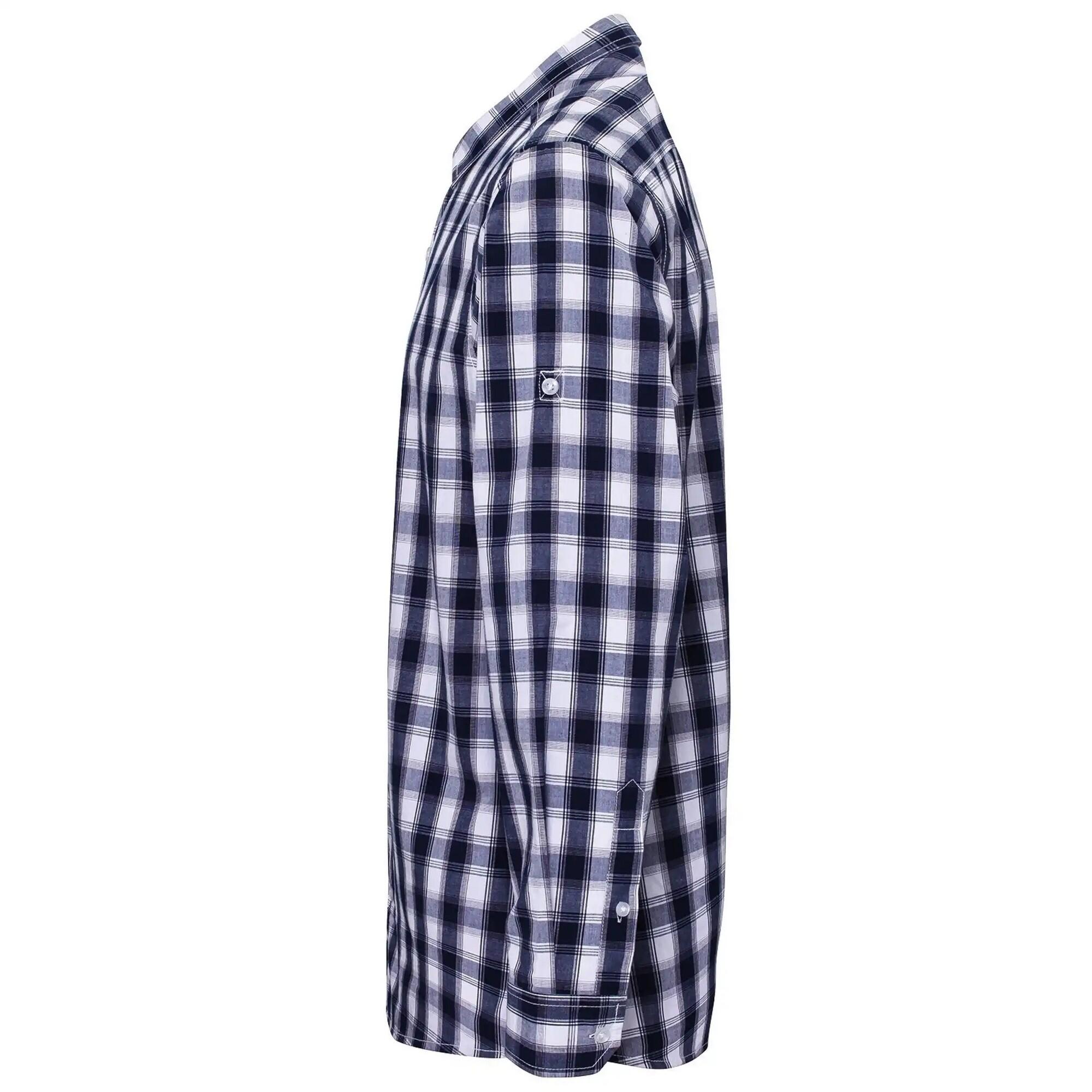 Camisa de manga comprida em algodão xadrez Mulligan para homem (Branco / Azul 3/4