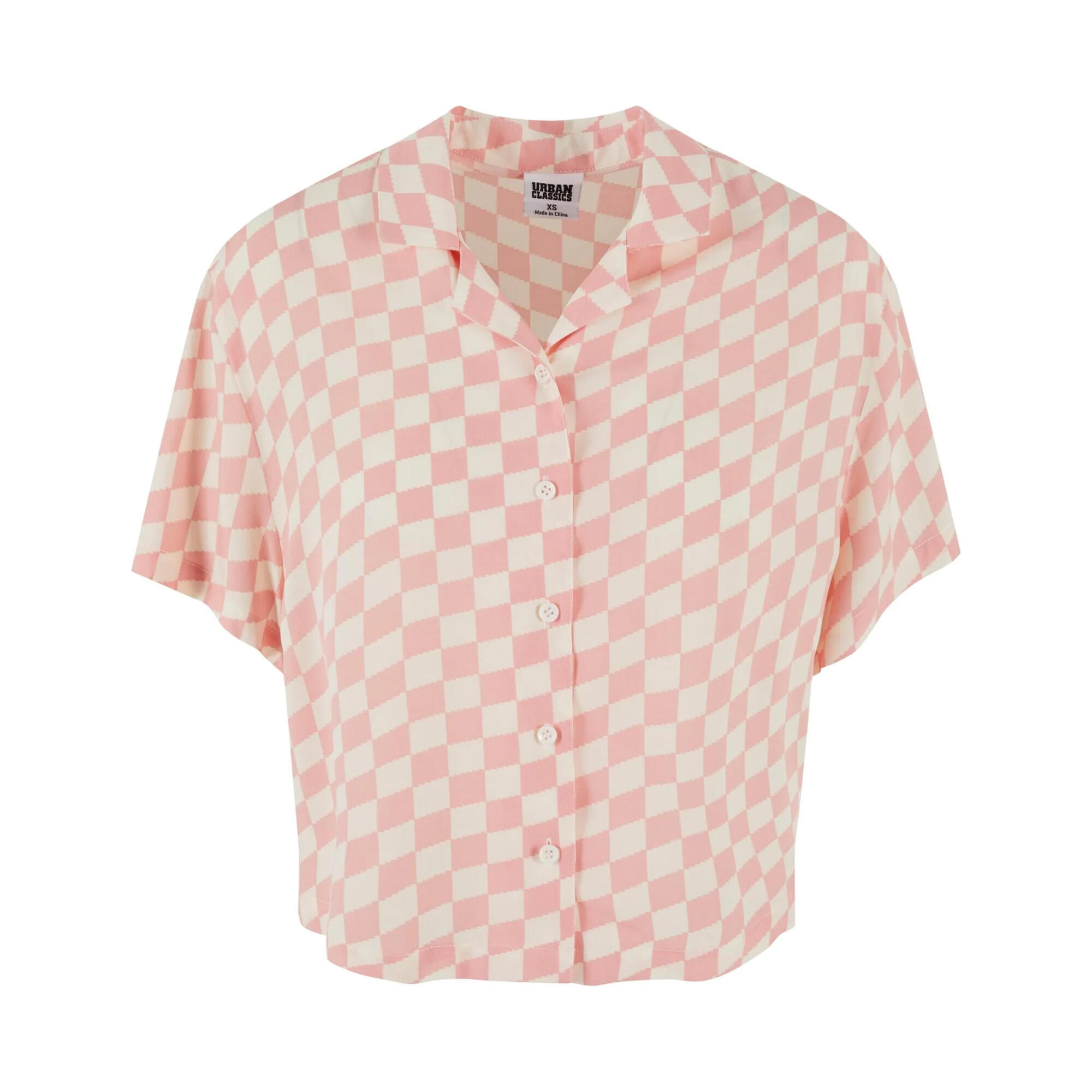 Camisa de resort em viscose axadrezada para senhora/senhora limonada cor-de-rosa