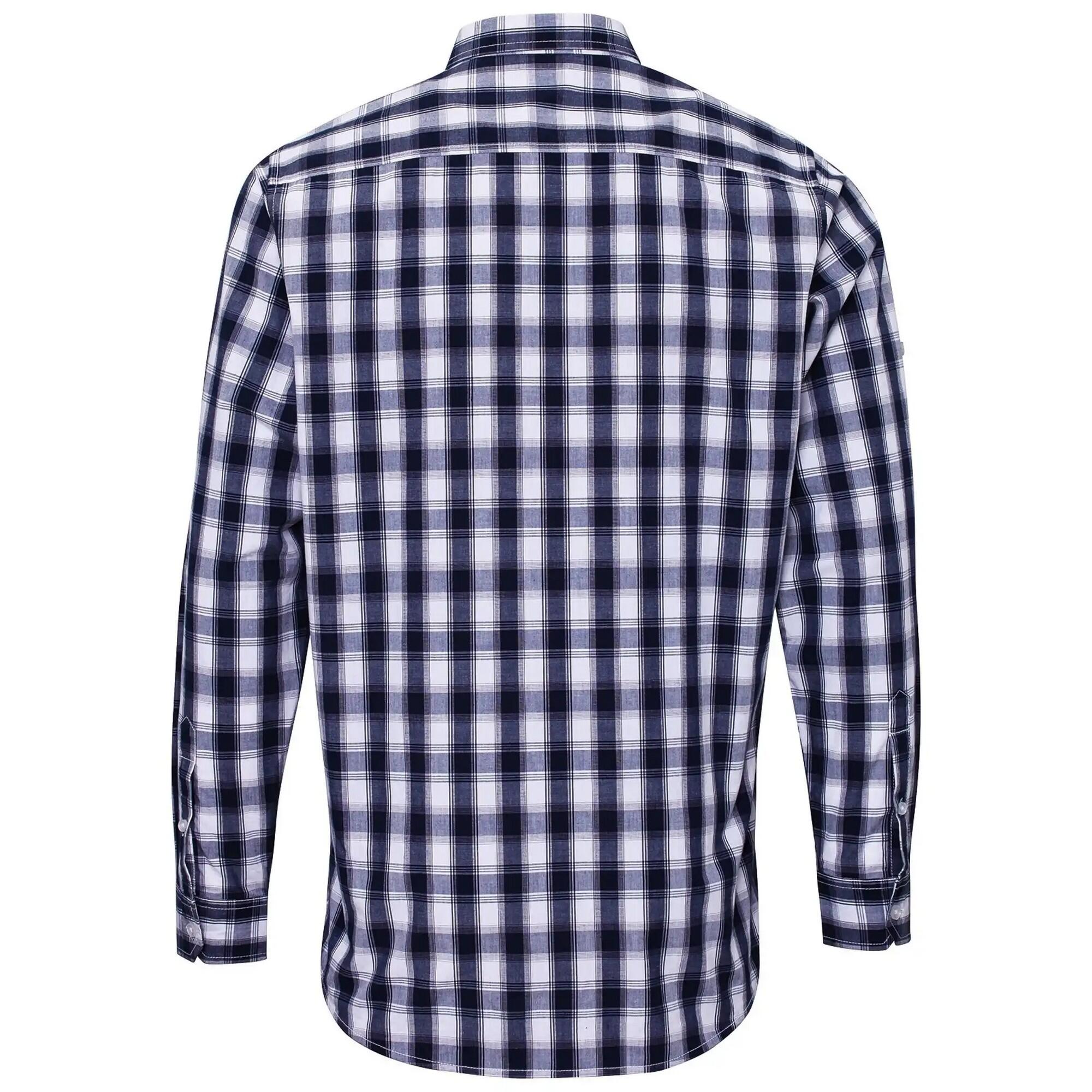 Camisa de manga comprida em algodão xadrez Mulligan para homem (Branco / Azul 2/4