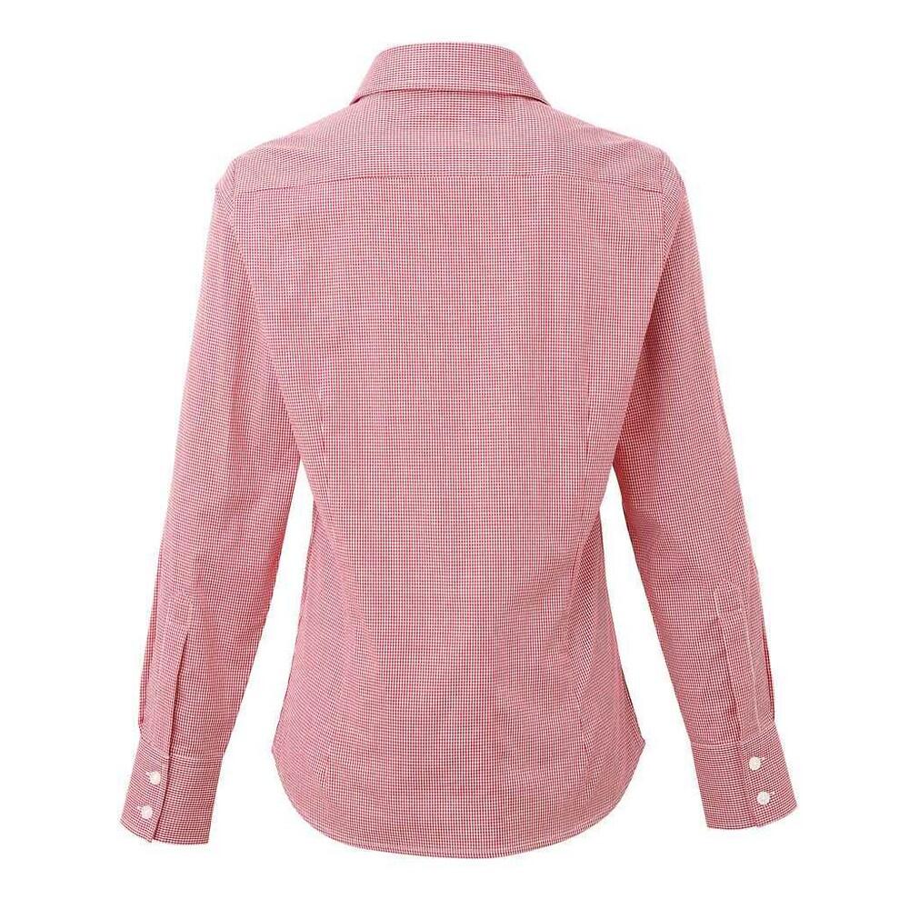 Camisa de manga comprida em algodão xadrez microgingham para senhora e senhora 2/4