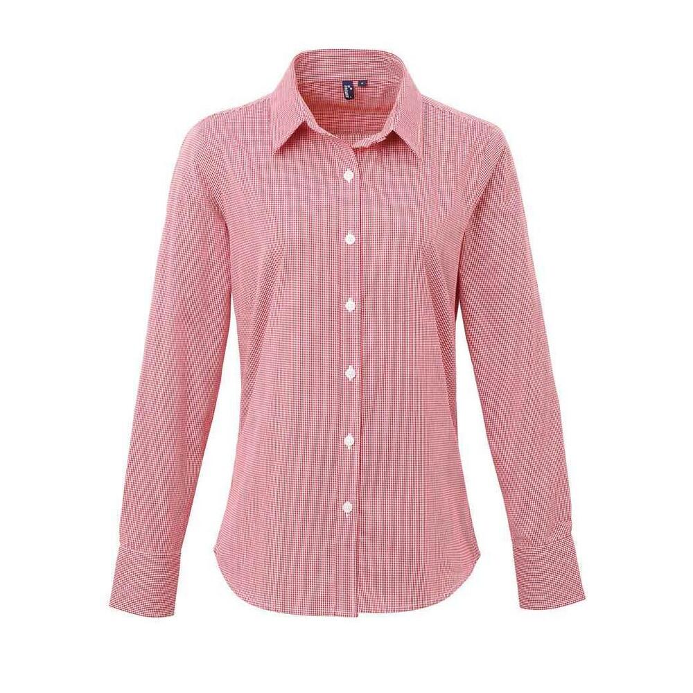 PREMIER Camisa de manga comprida em algodão xadrez microgingham para senhora e senhora