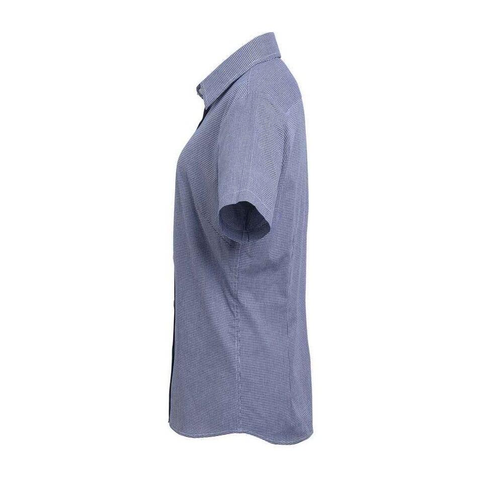 Camisa de manga curta em algodão xadrez microgingham para senhora/senhora (Azul 3/4