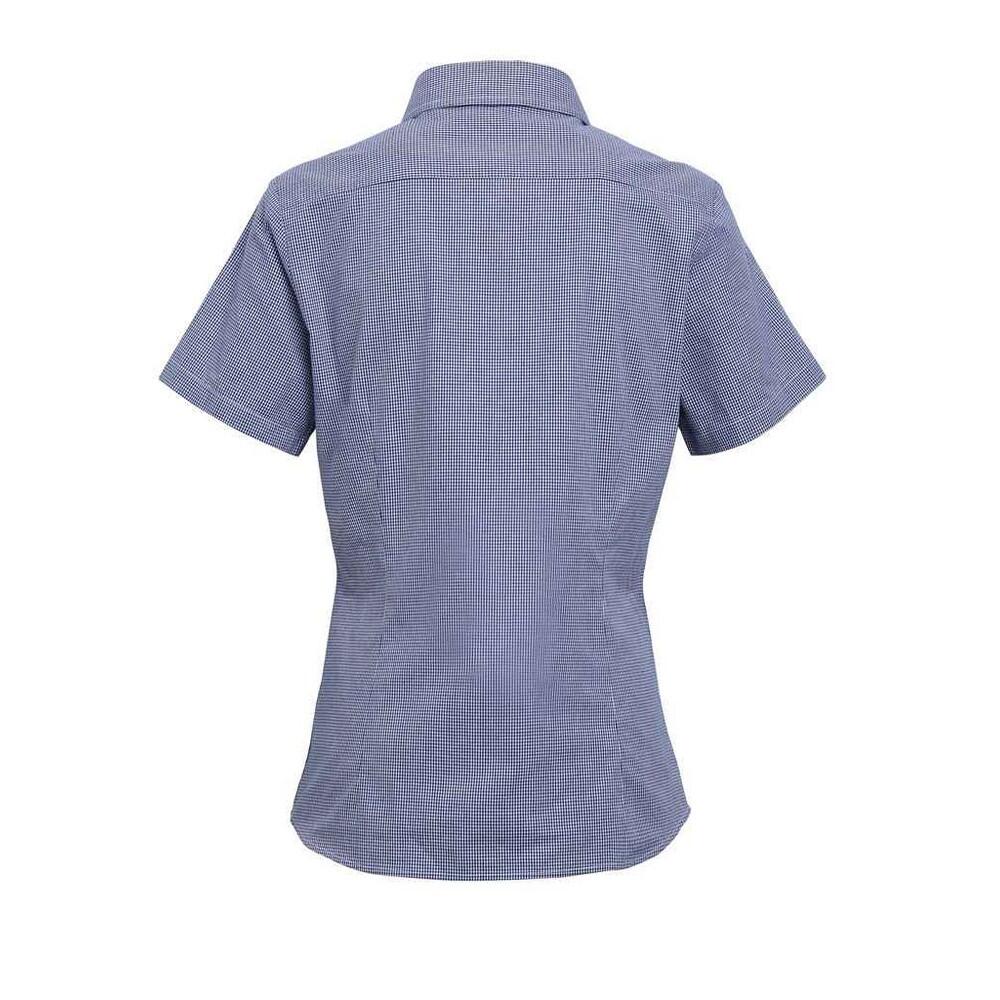 Camisa de manga curta em algodão xadrez microgingham para senhora/senhora (Azul 2/4