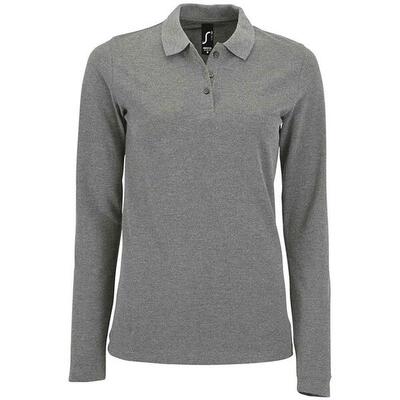 Dames perfect melange pique poloshirt met lange mouwen (grijze melange)