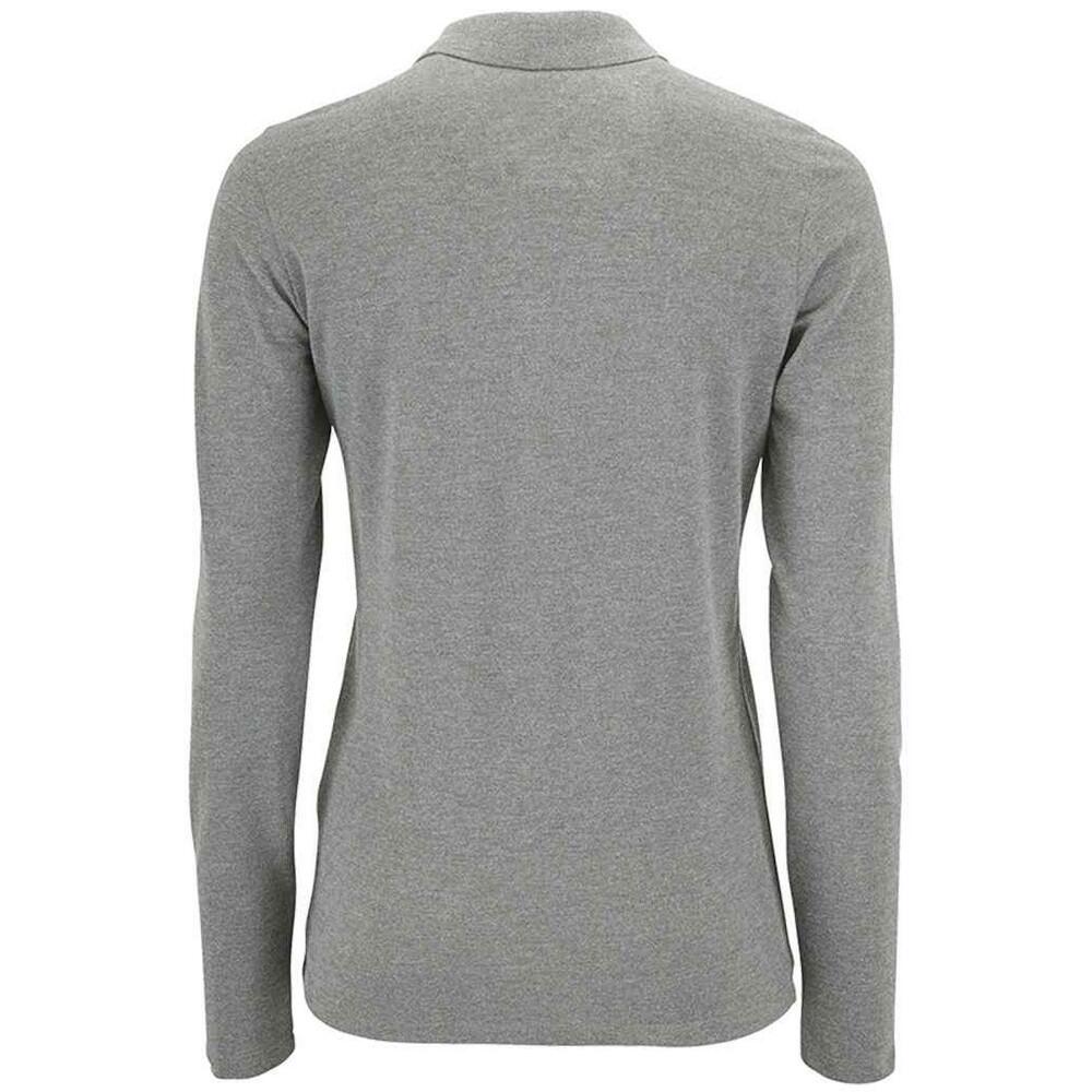 Polo Perfect Mezcla de Pique de Manga Larga para Mujer Gris Jaspeado 2/4