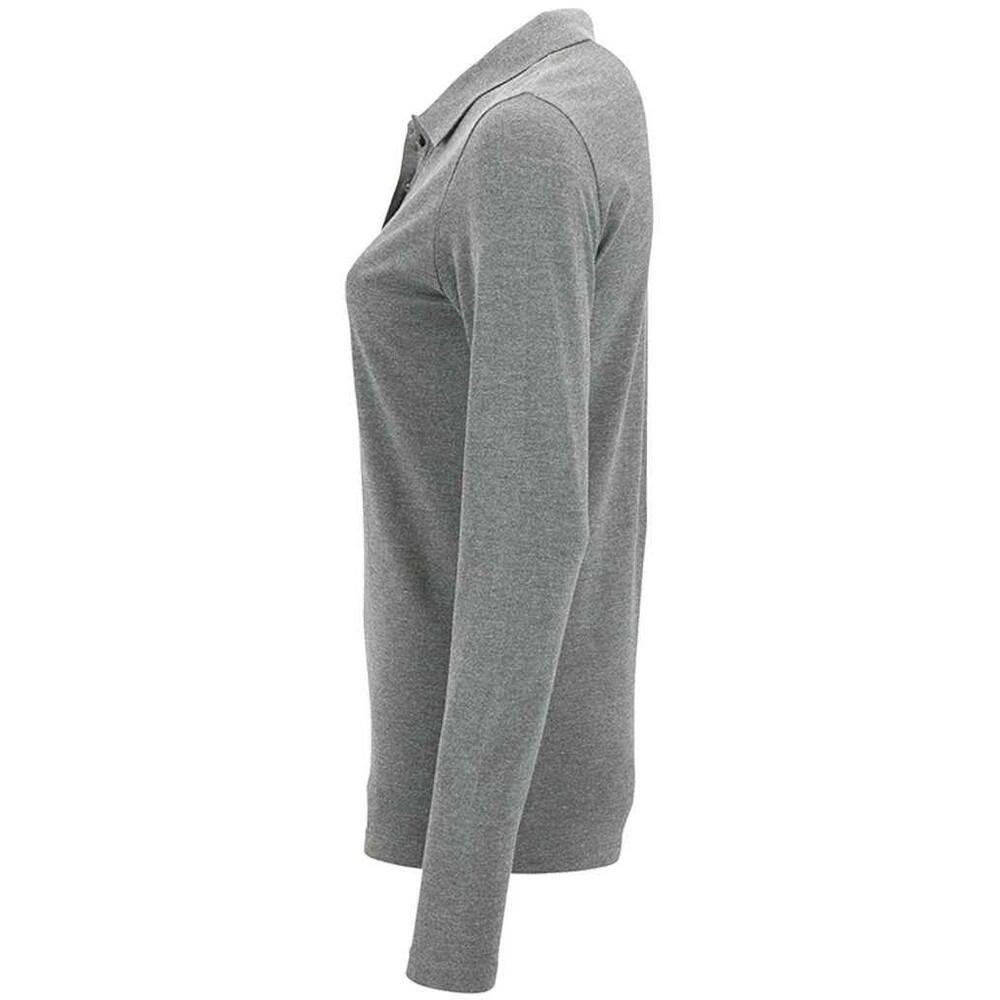 Polo Perfect Mezcla de Pique de Manga Larga para Mujer Gris Jaspeado 3/4