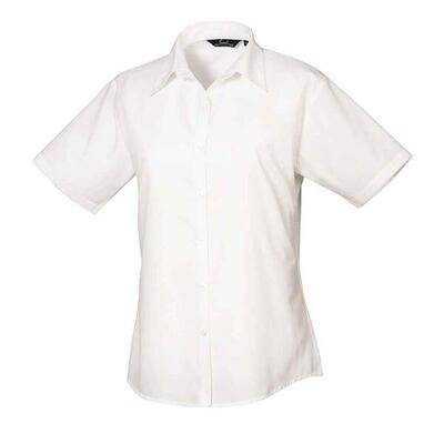 Dames popeline blouse met korte mouwen (wit)