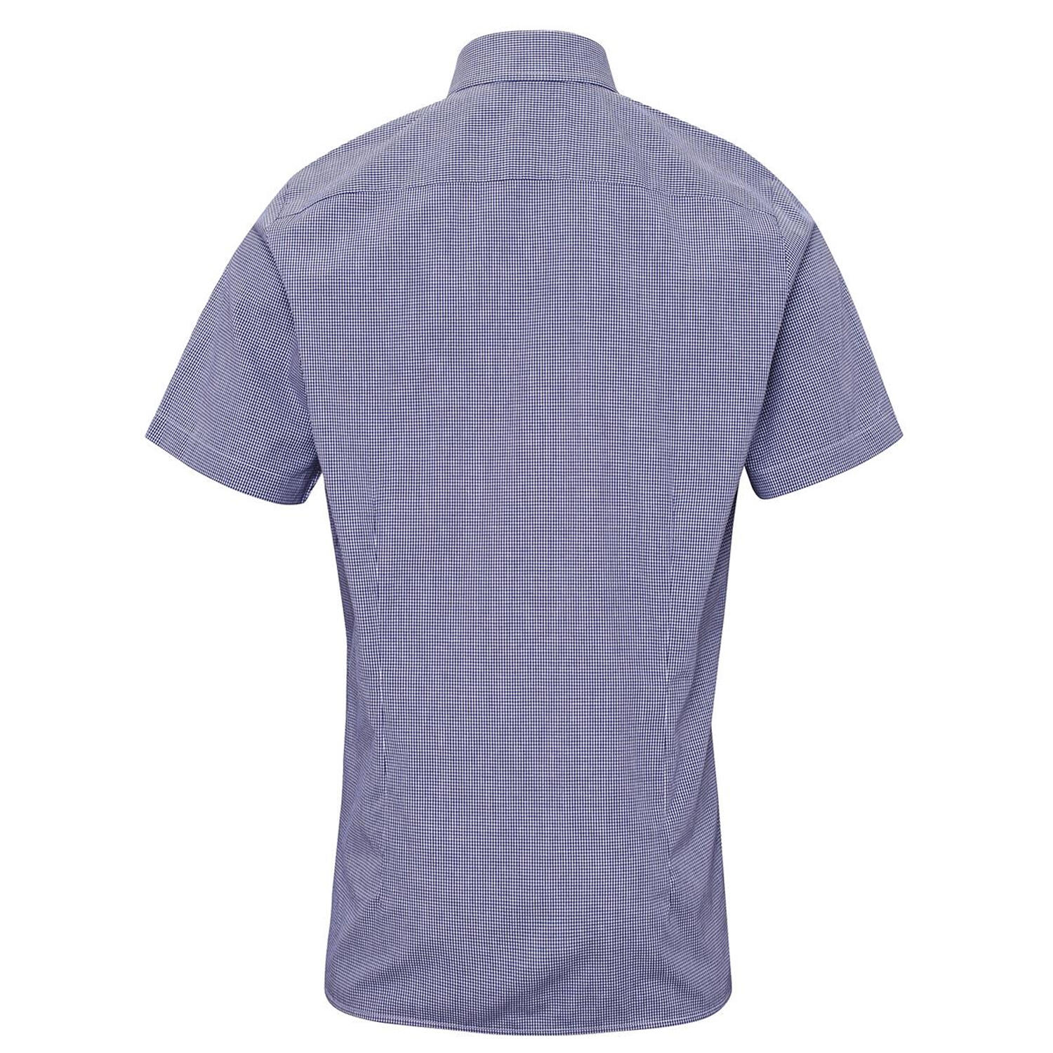 Camisa de manga curta em algodão xadrez microgingham para homem (Azul Marinho / 2/3