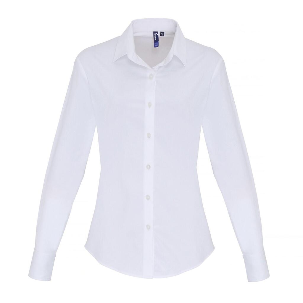 Womens/Ladies Stretch Fit Poplin Long Sleeve Blouse (White)