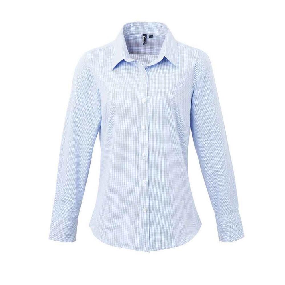 PREMIER Camisa de manga comprida em algodão xadrez microgingham para senhora e senhora
