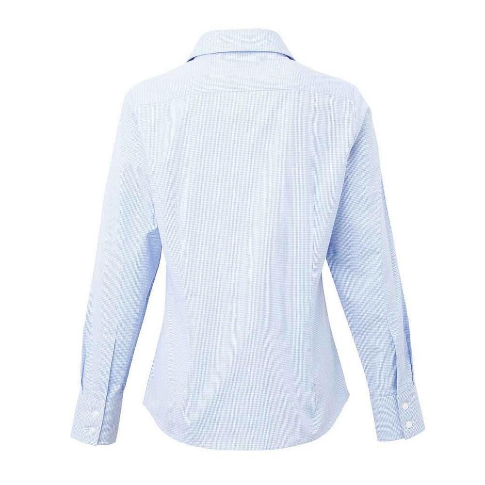 Camisa de manga comprida em algodão xadrez microgingham para senhora e senhora 2/4