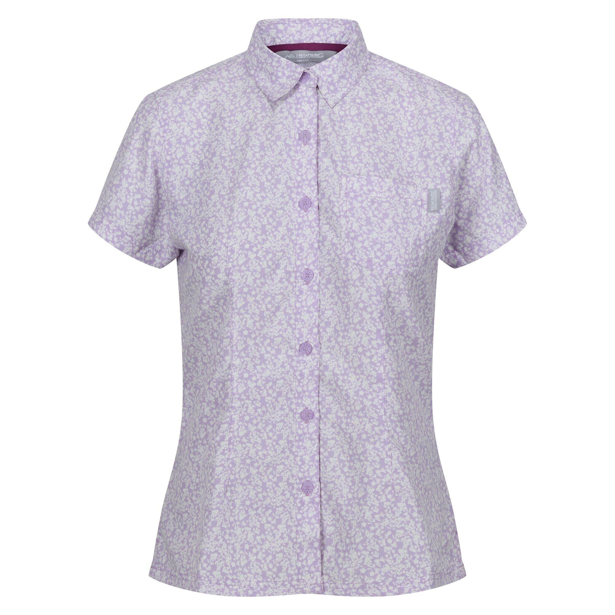 Camisa manga curta estampado pequenas flores mindano viii mulher lilás gélido
