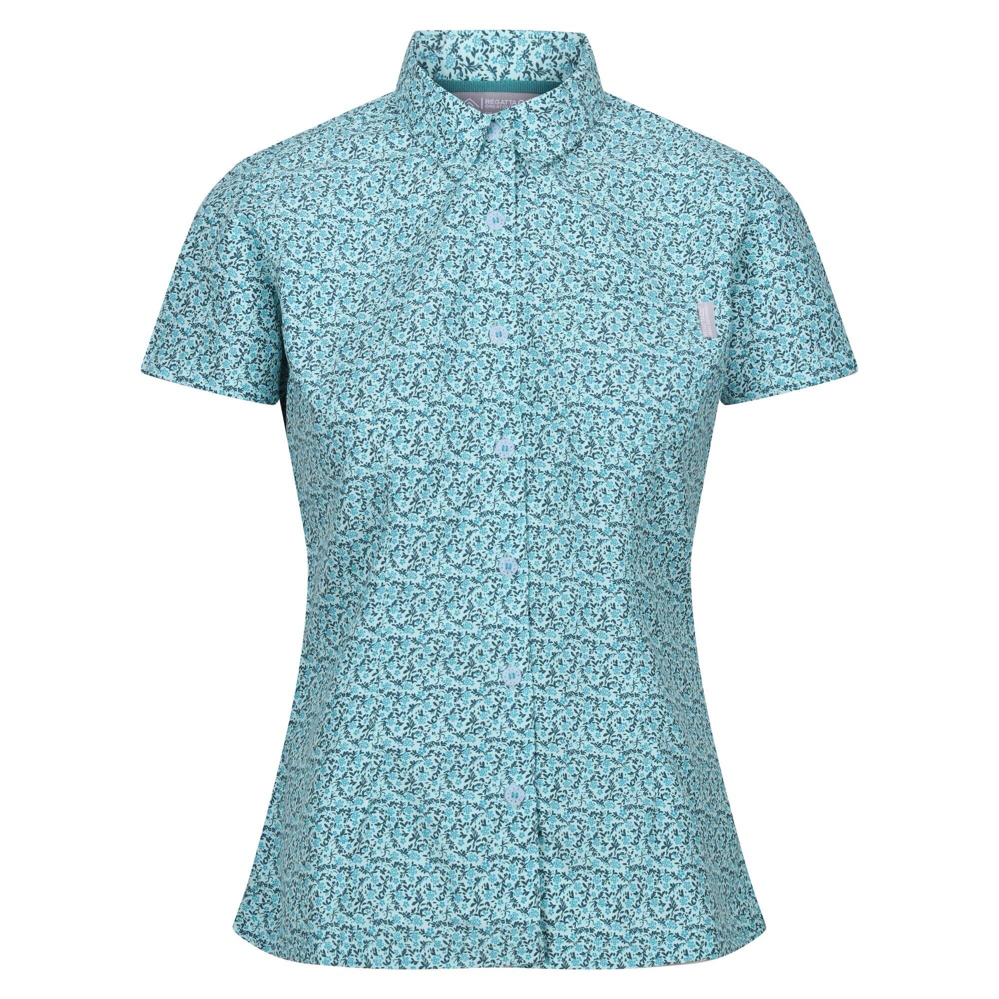 Camisa manga curta estampado pequenas flores mindano viii mulher água branqueada