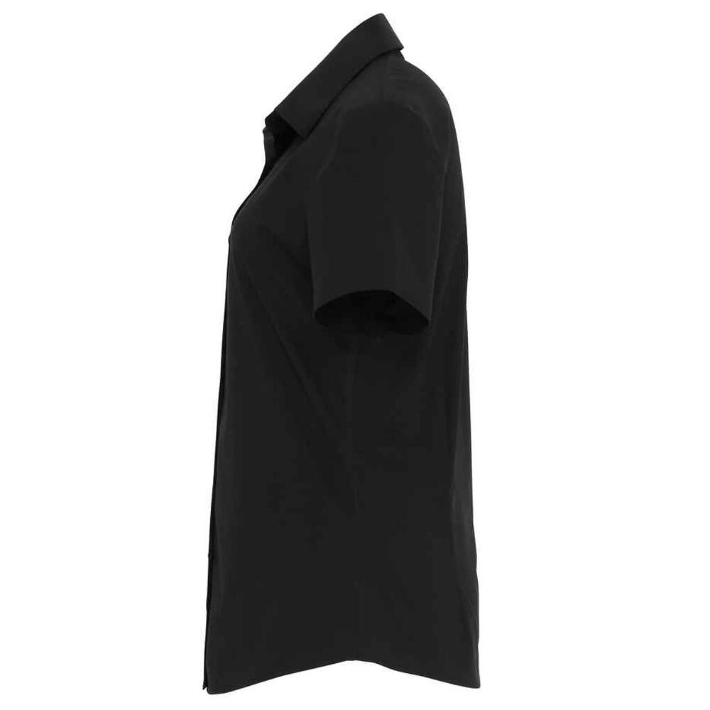 Camisa de manga curta Poplin de algodão para senhora e senhora (Preto) 3/4