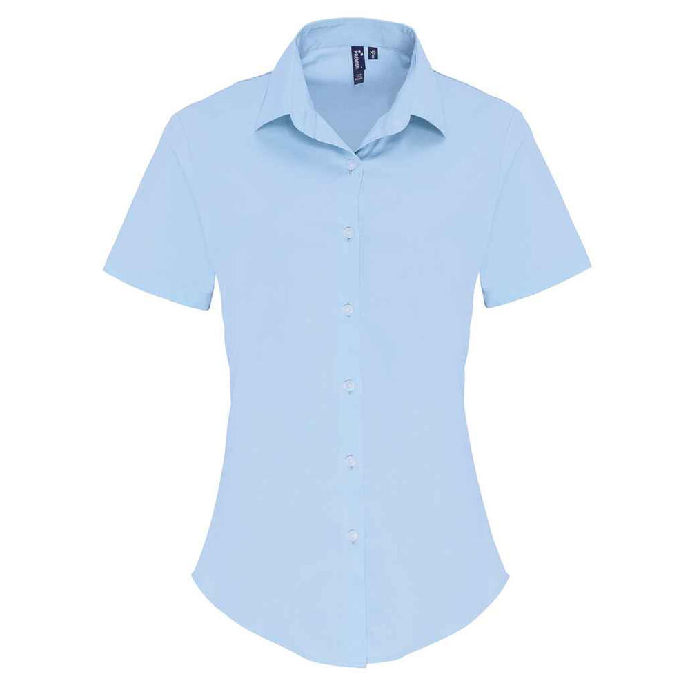 PREMIER Camisa de manga curta Poplin de algodão para senhora e senhora Azul Pálido