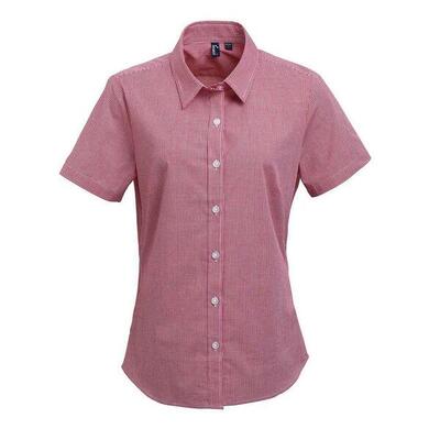 Dames micro gingham geruit katoenen overhemd met korte mouwen (rood/wit)