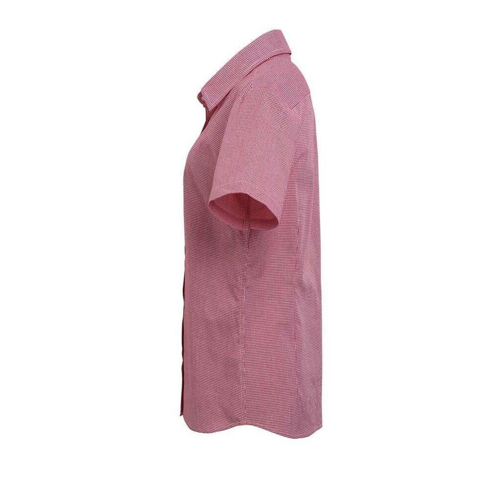 Camisa de manga curta em algodão xadrez microgingham para senhora/senhora 3/4
