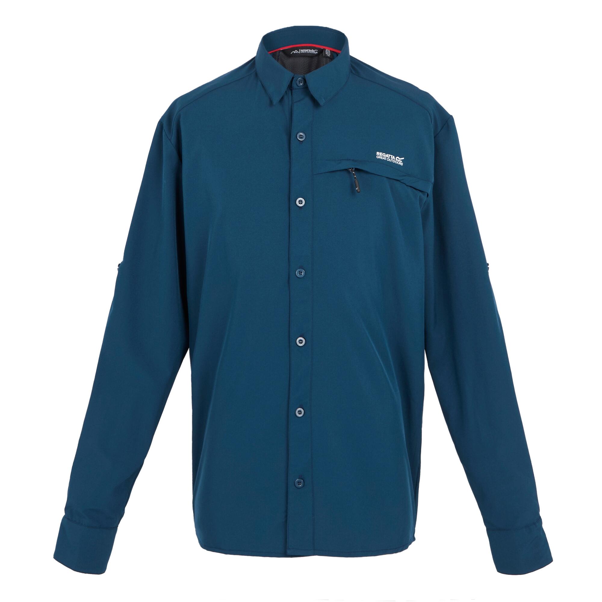 REGATTA Mens Plain Packaway LongSleeved Travel Shirt (Moonlight Denim)