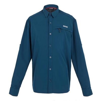 Effen heren reisshirt met lange mouwen (maanlicht denim)