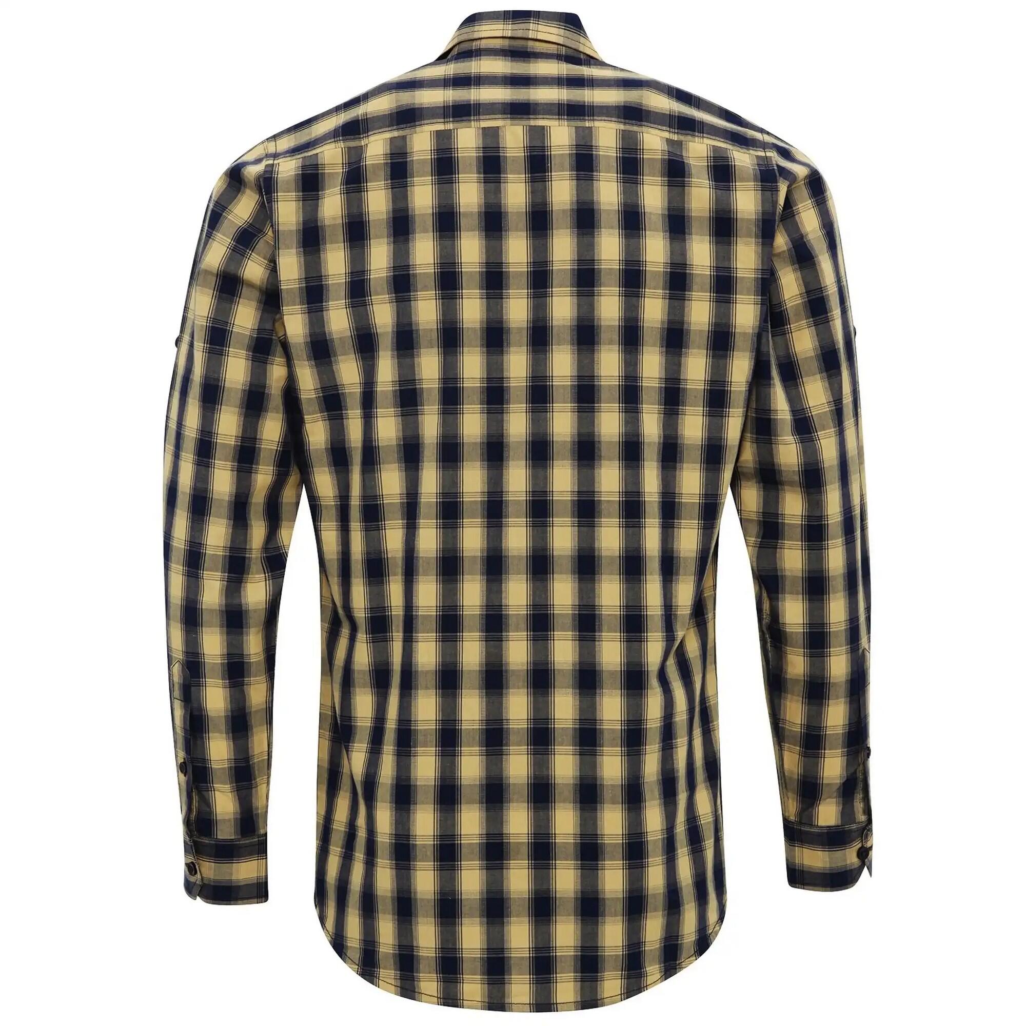 Camisa de manga comprida em algodão xadrez Mulligan para homem (Camel/Navy) 2/4