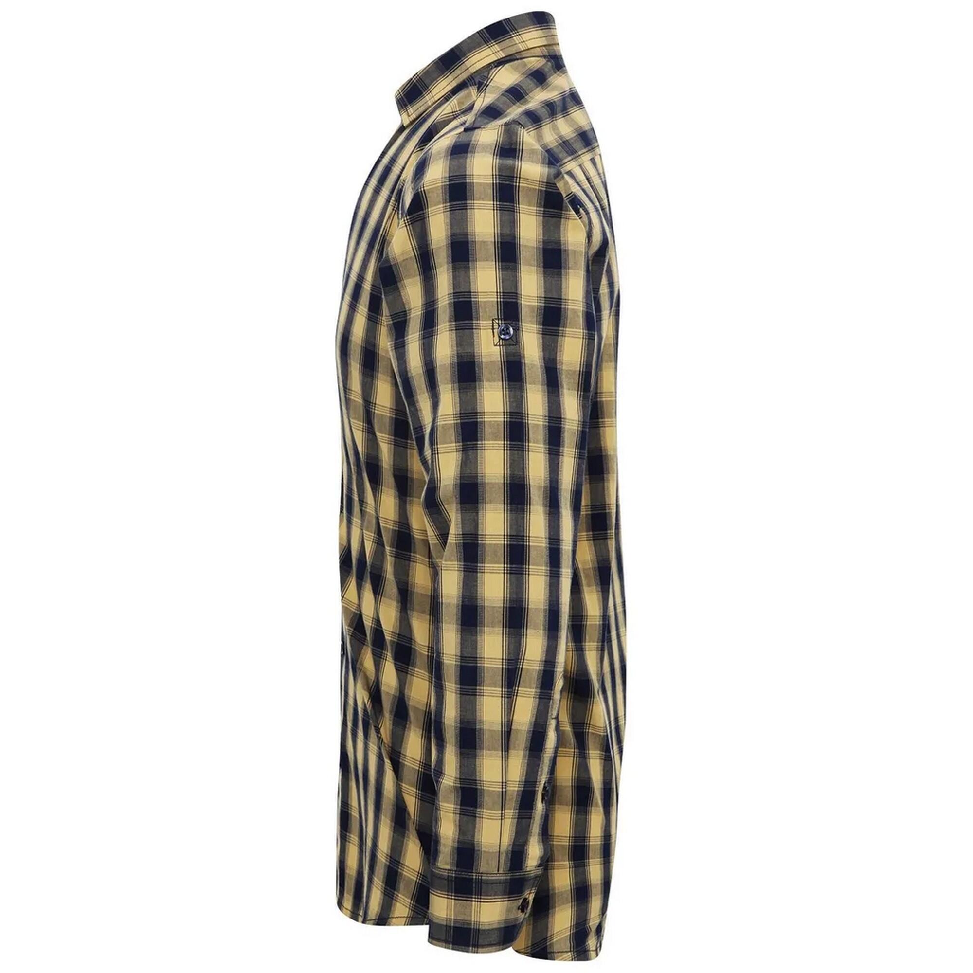 Camisa de manga comprida em algodão xadrez Mulligan para homem (Camel/Navy) 3/4