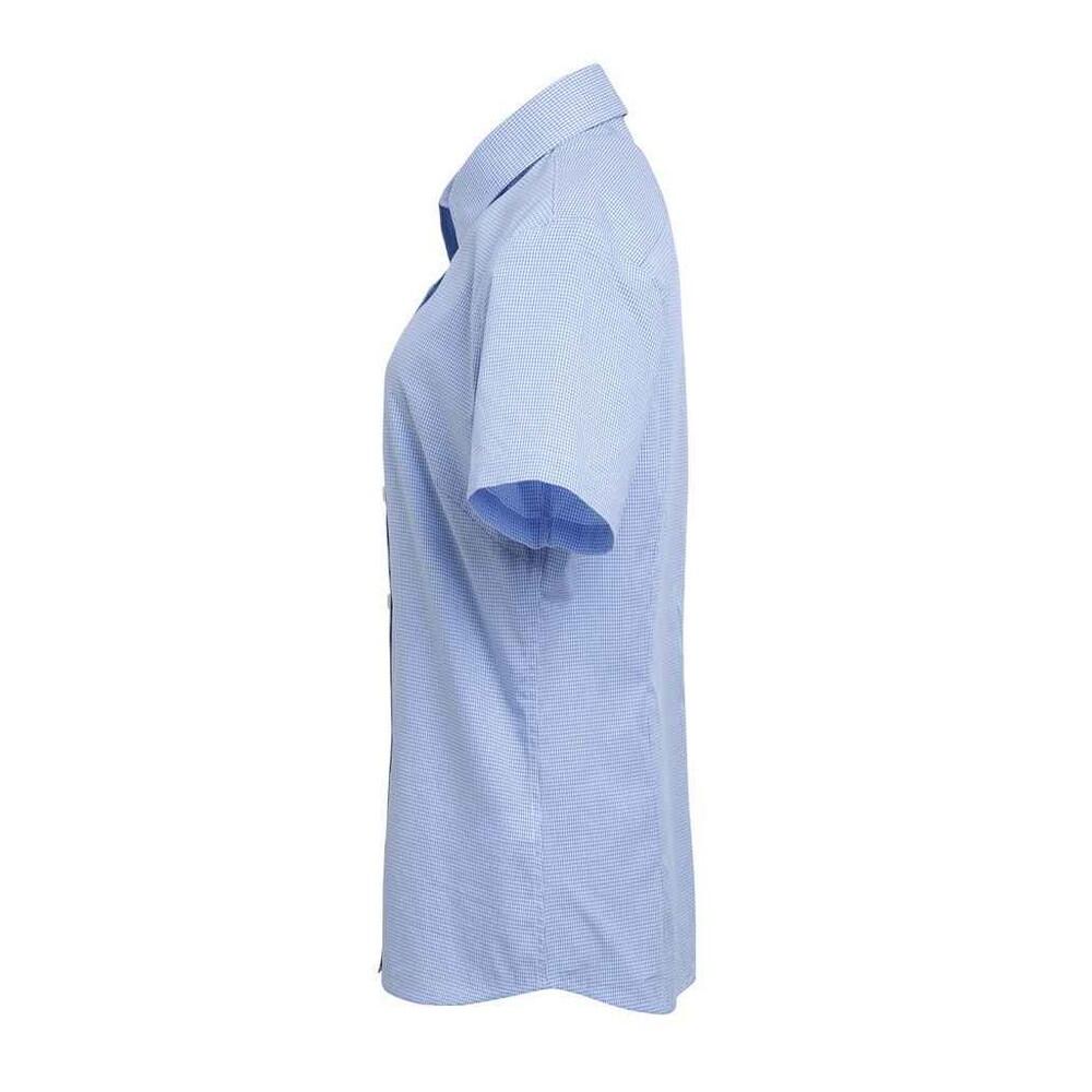 Camisa de manga curta em algodão xadrez microgingham para senhora/senhora (Azul 3/4