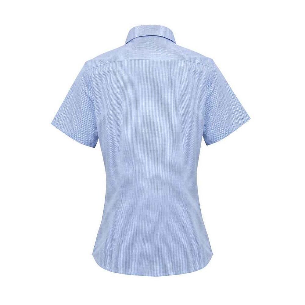 Camisa de manga curta em algodão xadrez microgingham para senhora/senhora (Azul 2/4