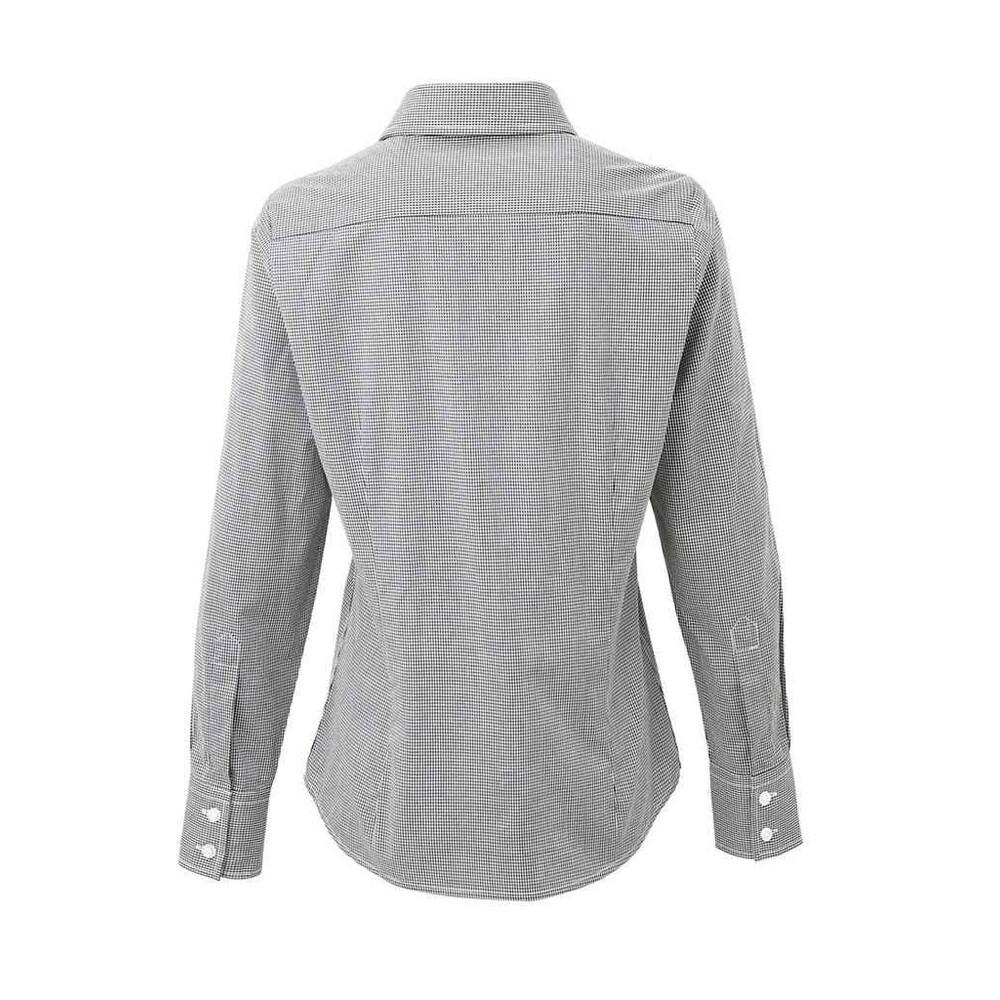 Camisa de manga comprida em algodão xadrez microgingham para senhora e senhora 2/4