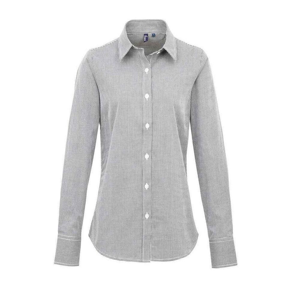 PREMIER Camisa de manga comprida em algodão xadrez microgingham para senhora e senhora