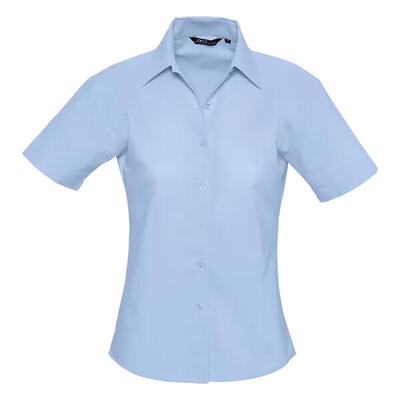 Dames elite oxford blouse met korte mouwen (hemelsblauw)