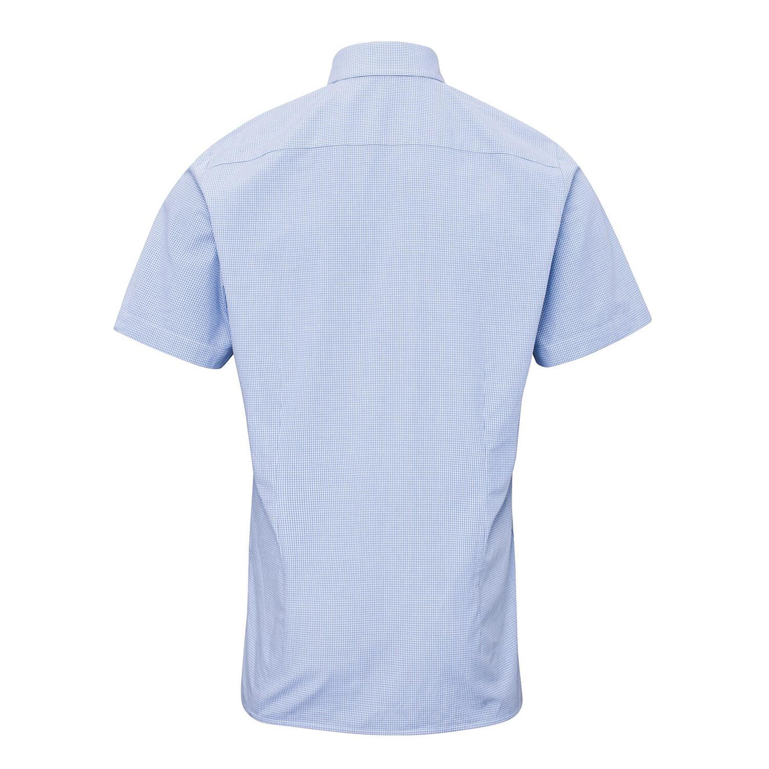 Camisa de manga curta em algodão xadrez microgingham para homem (Azul Claro / 2/3