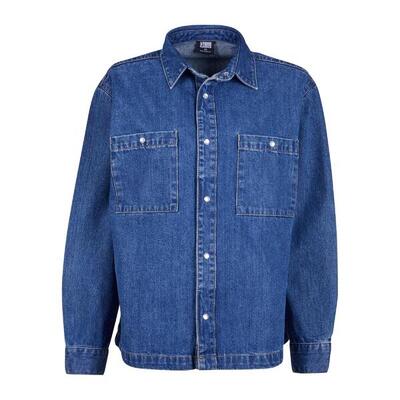 Dames denim oversized shirt (midden indigo gewassen)