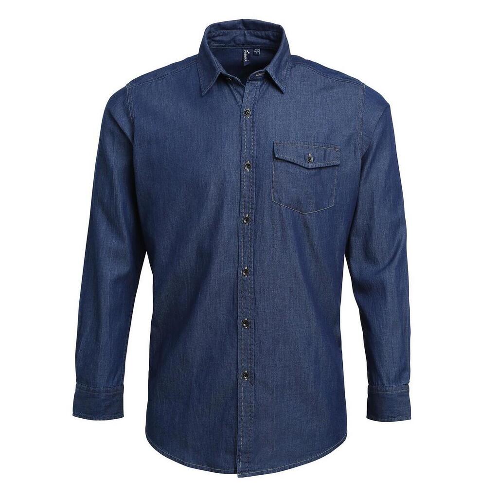 Mens Denim Jean Style Stitching Shirt (Indigo Denim)