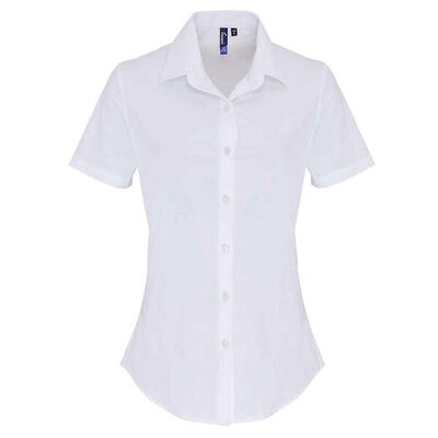 Dames katoen popeline stretch overhemd met korte mouwen (wit)