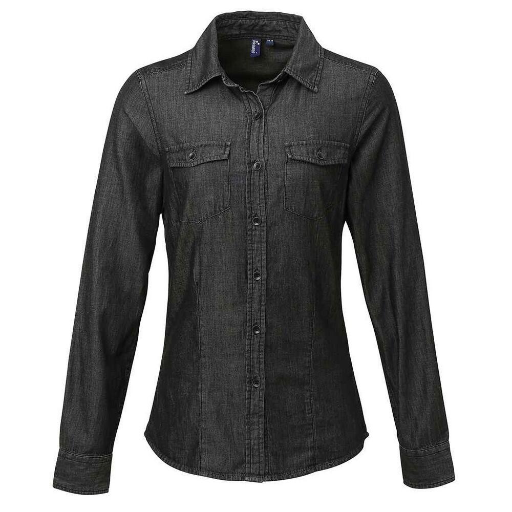 PREMIER Camisa de ganga com pesponto estilo Jean para senhora/senhora Preto Ganga
