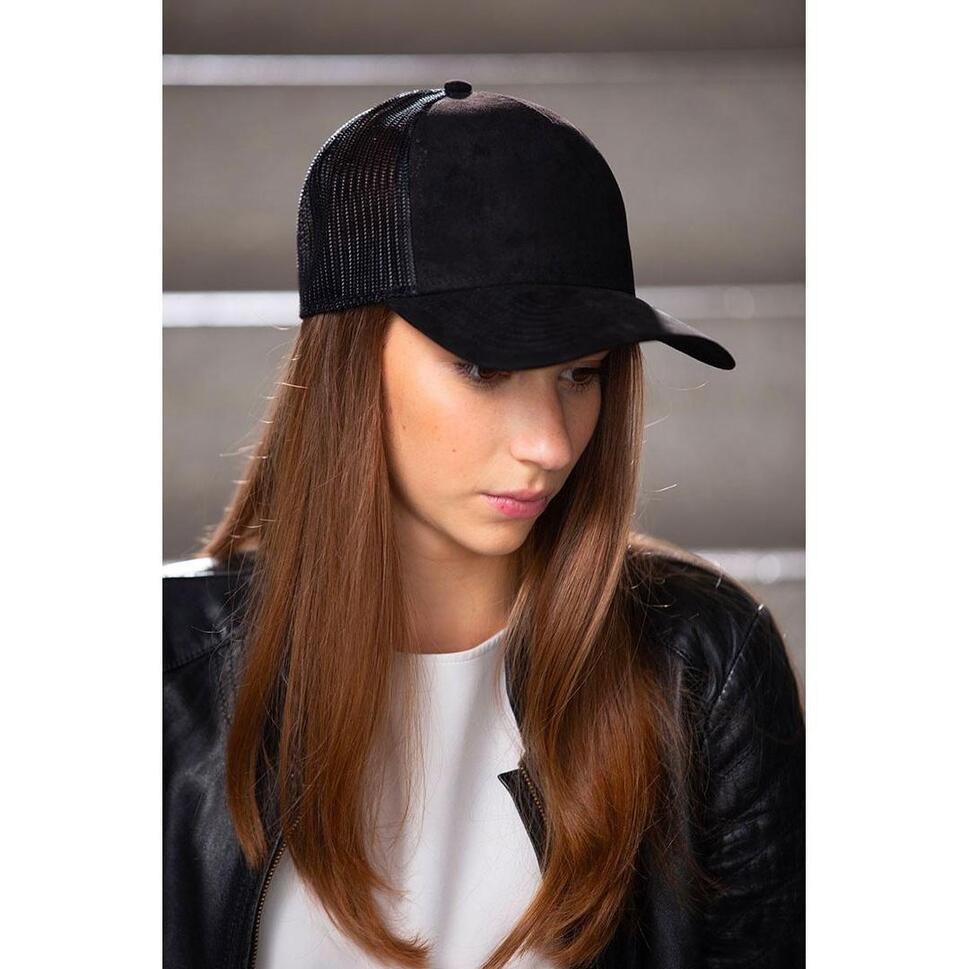 Rapper Faux Suede 5 Panel Trucker Cap