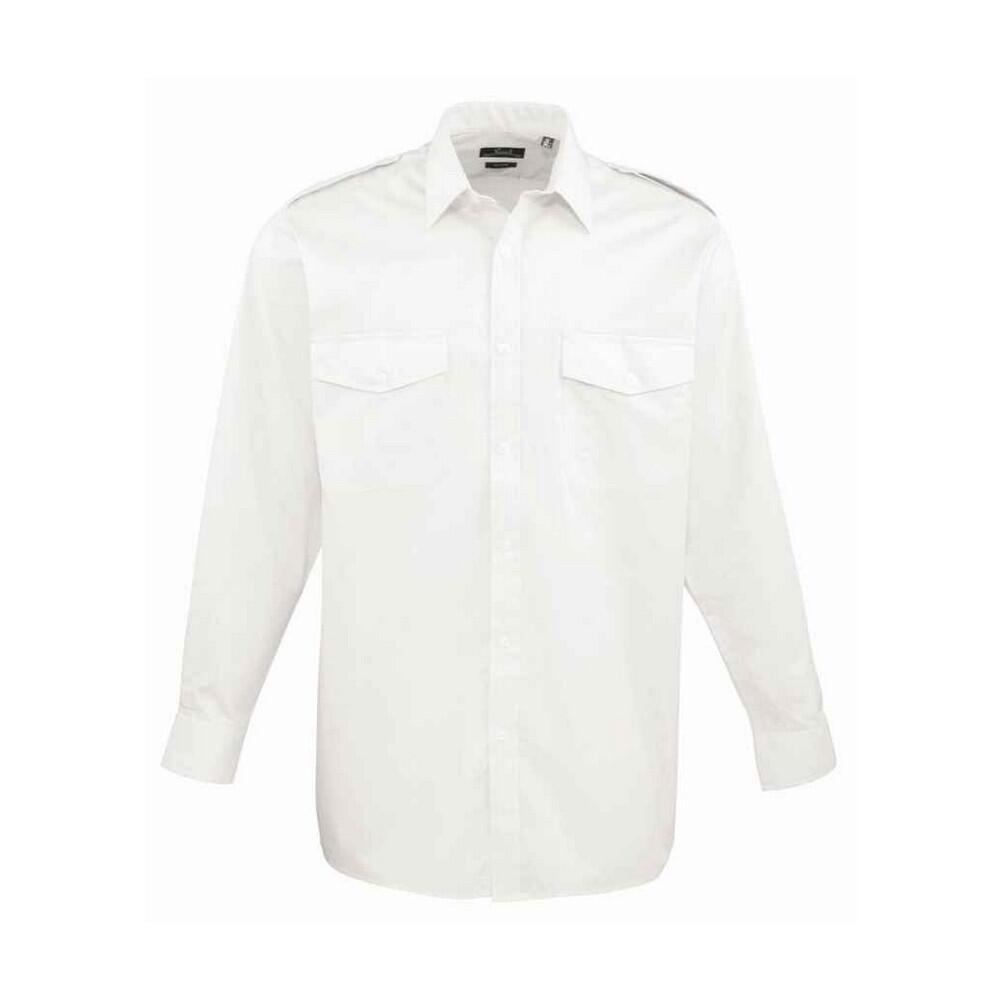Camisa piloto de manga comprida para homem branco