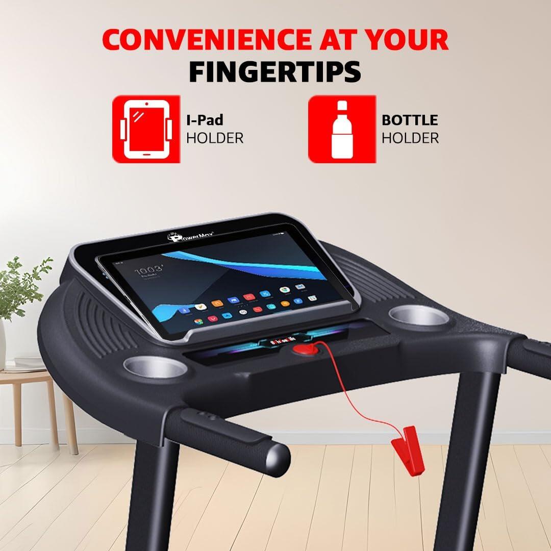 PowerMax Fitness TDM-97 (4HP Peak) Motorised Foldable Treadmill For Home Use_PIPE_ Max User 110Kg _PIPE_ Running Deck 1100X400Mm