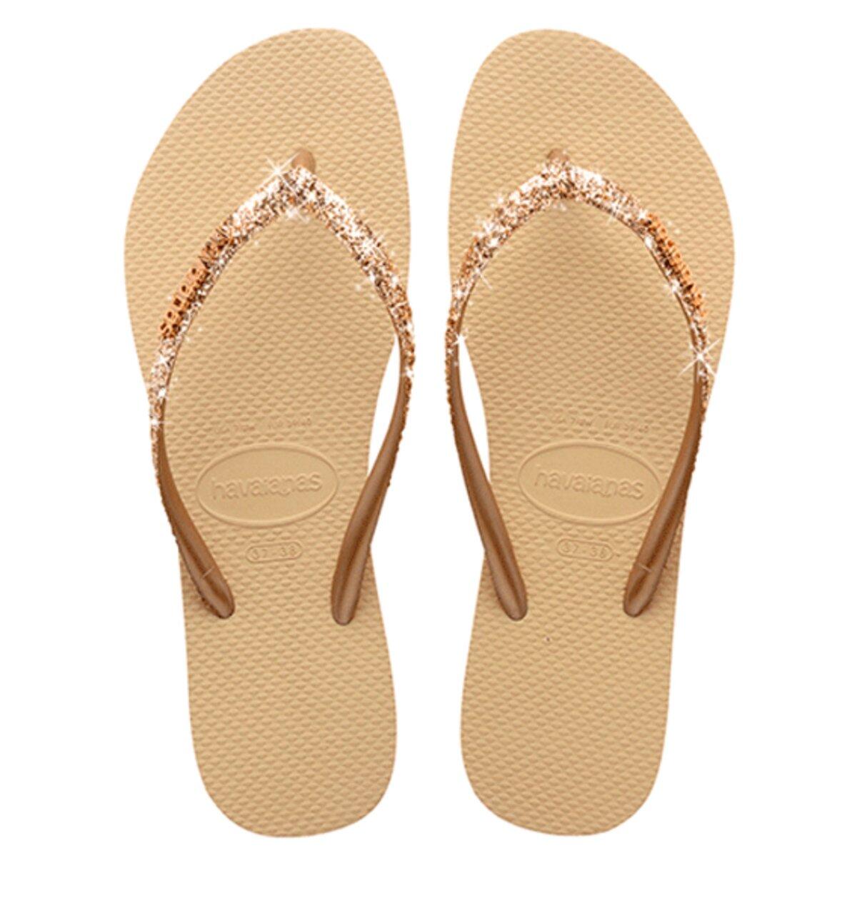 Chinelos havaianas modelo slim glitter ii cor castanho