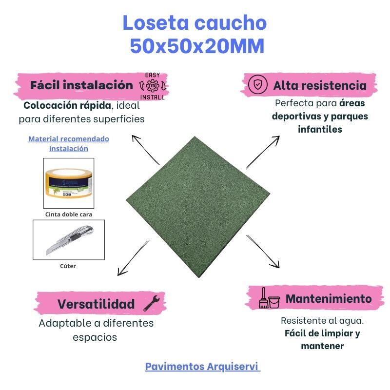 Loseta de Caucho 50 x 50 cm x 20 mm (Verde).