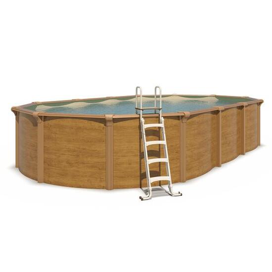 Piscine hors sol acier ovale 7,60 x 4,55 x 1,32 m aspect bois OSMOSE