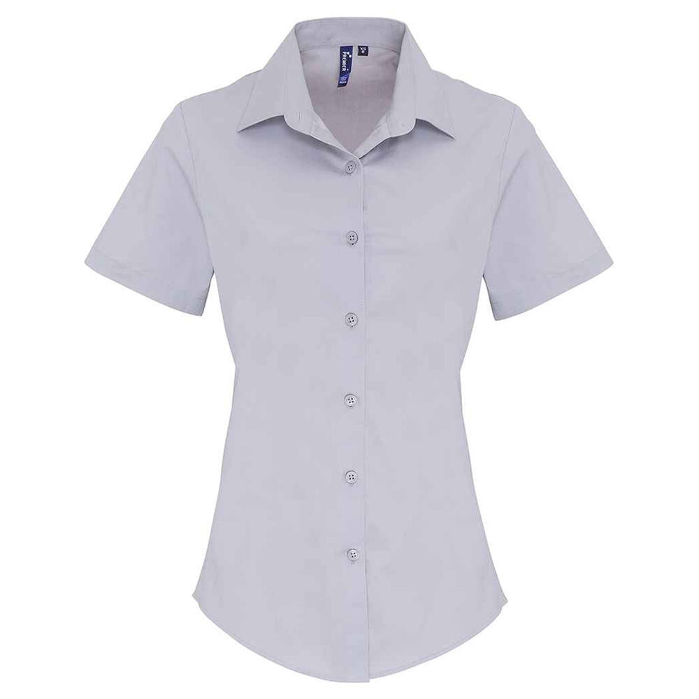 Womens/Ladies Cotton Poplin Stretch ShortSleeved Shirt (Silver)