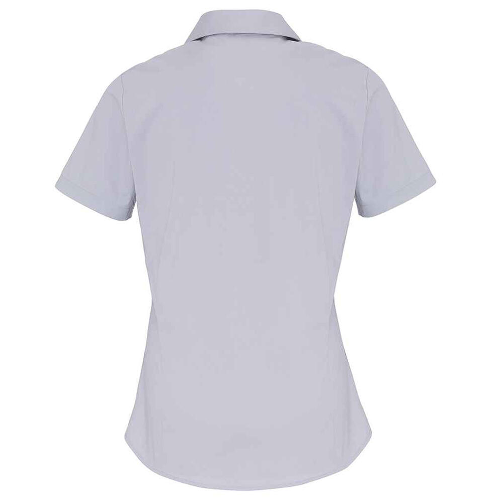 Camisa de manga curta Poplin de algodão para senhora e senhora (Prateado) 2/4