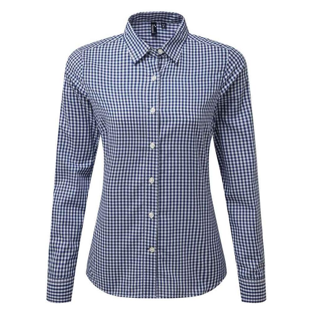 PREMIER Camisa de manga comprida axadrezada Maxton para senhora/senhora Azul Marinho /