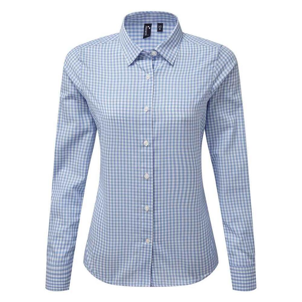 PREMIER Camisa de manga comprida axadrezada Maxton para senhora/senhora Azul Claro /