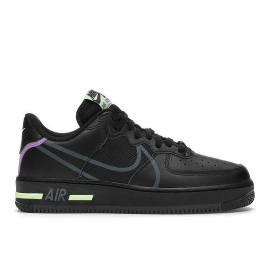 Nike Air Force 1 Low React Black Violet Star Barely Volt